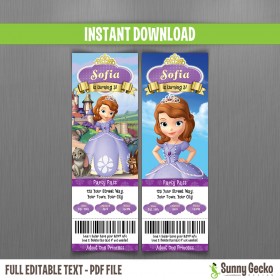 Sofia The First Birthday Ticket Invitations
